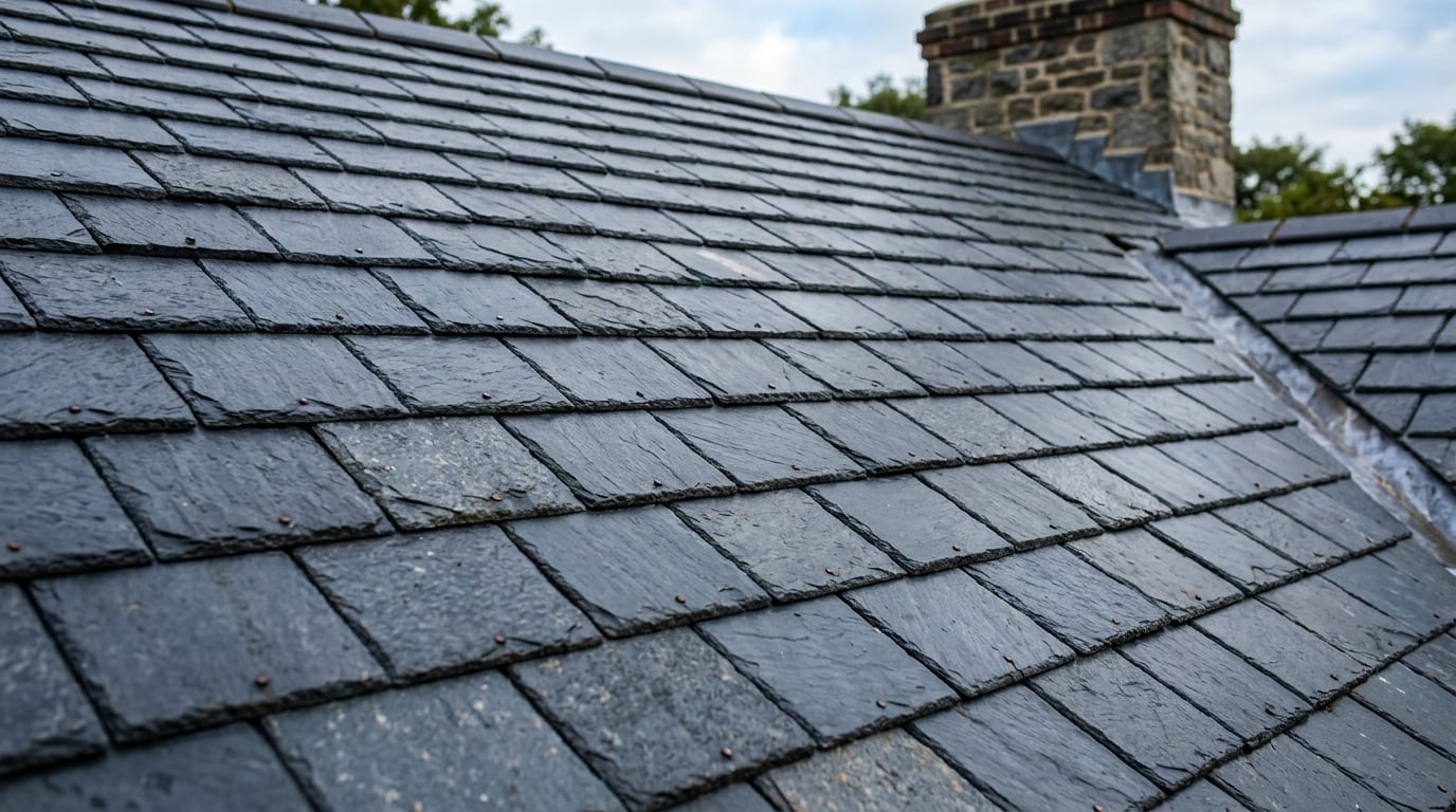 Close-up of quality slate roof tile craftsmanship